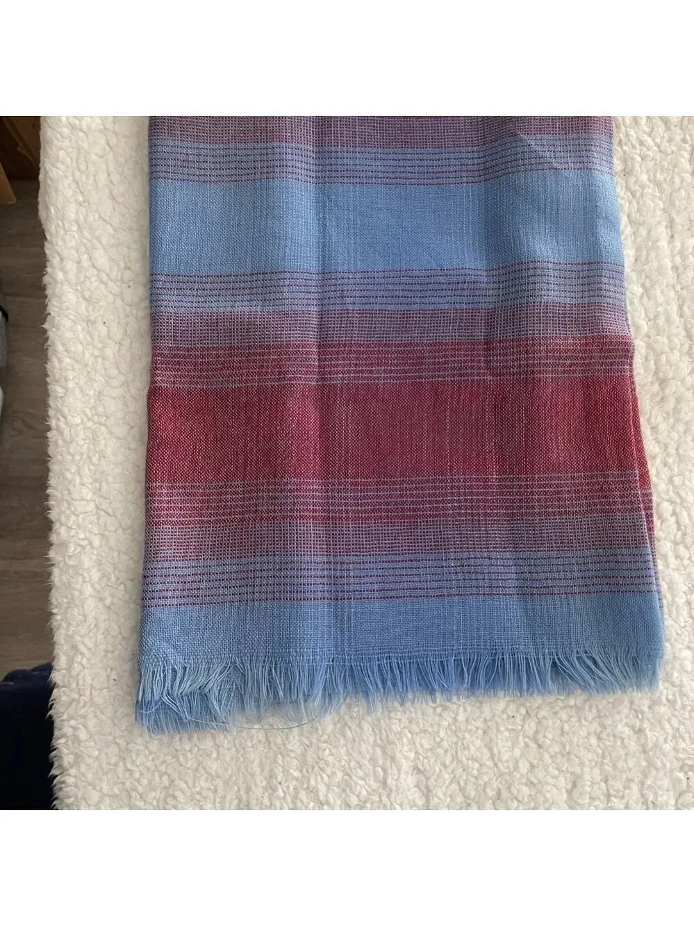 Red Blue Woven Fringe Scarf Wrap Shawl Soft Winter Rectangle